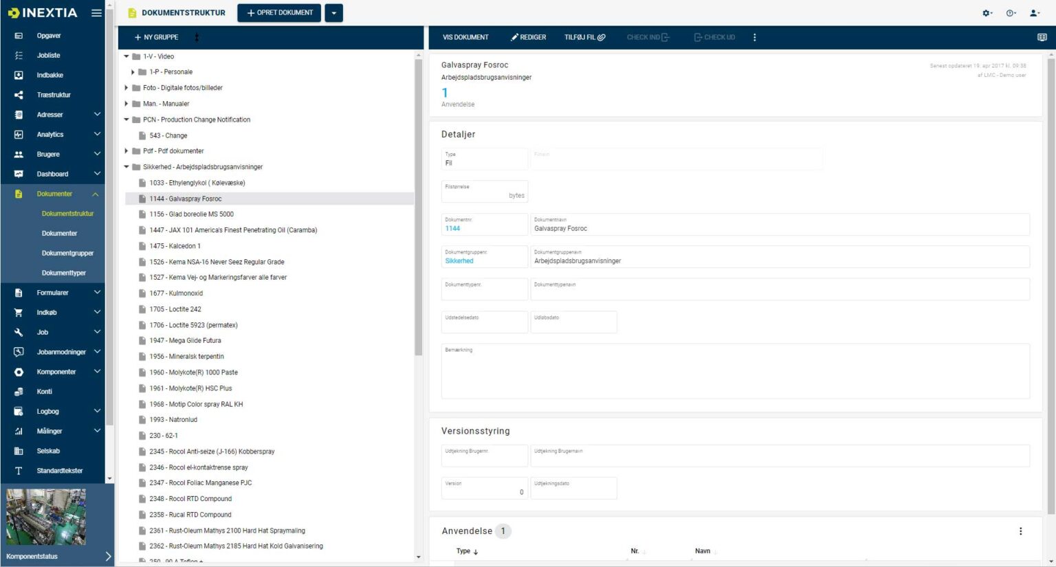 Skærmbillede af INEXTIA dokumentstyring modul