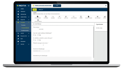Bærbar skærmbillede af INEXTIA formular modul
