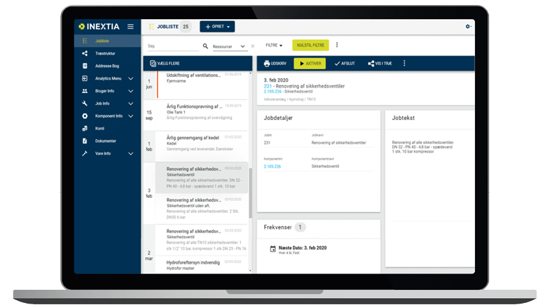 Skærmbillede af INEXTIA jobliste modul