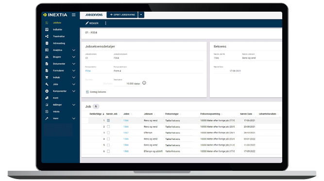 Bærbar med skærmbillede af INEXTIA jobsekvens modul
