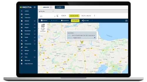 Bærbar med skærmbillede af INEXTIA kort til jobliste