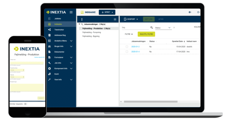 Viser at INEXTIA jobanmodning kan tilgås på mobil og computer