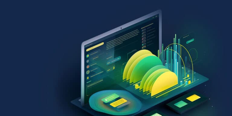 Illustration af computer der viser datavisualisering,