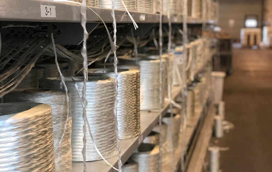 Lager hos Fiberline. Ruller af industrielle fibre,